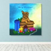 Welpe in A Box , frohe Weihnachten Leinwanddruck (Insitu (Holzboden))