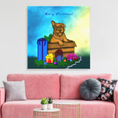 Welpe in A Box , frohe Weihnachten Leinwanddruck (Insitu (Wohnzimmer))