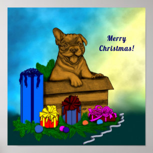 Welpe in A Box , frohe Weihnachten Poster