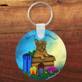 Welpe in A Box , frohe Weihnachten Schlüsselanhänger (Vorderseite)