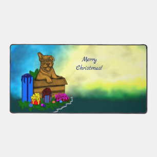 Welpe in A Box , frohe Weihnachten Schreibtischunterlage