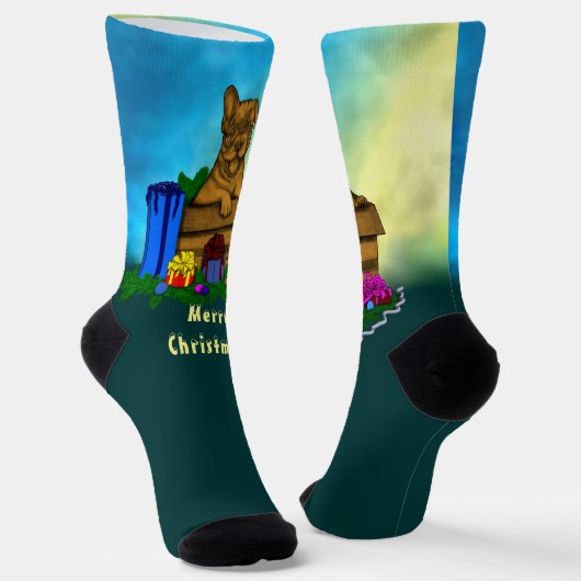 Welpe in A Box , frohe Weihnachten Socken (Gewinkelt)
