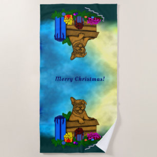 Welpe in A Box , frohe Weihnachten Strandtuch
