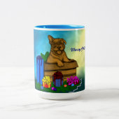 Welpe in A Box , frohe Weihnachten Zweifarbige Tasse (Mittel)
