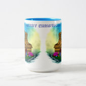 Welpe in A Box , frohe Weihnachten Zweifarbige Tasse (Mittel)