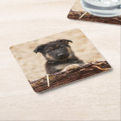 Welpe in Basket Rechteckiger Pappuntersetzer (angewinkelt)