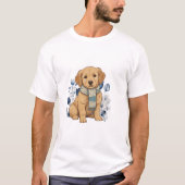 Welpe in blauem kuscheligem Schal T-Shirt (Vorderseite)
