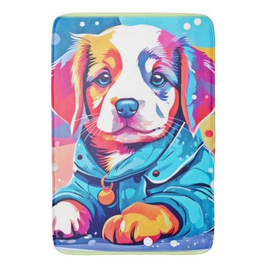 Welpe in Blue Coat Design Badematte (Vorderseite Vertikal)