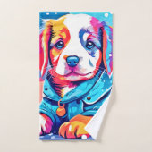 Welpe in Blue Coat Design Badhandtuch Set (Handtuch)