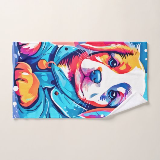 Welpe in Blue Coat Design Badhandtuch Set (Handtuch)