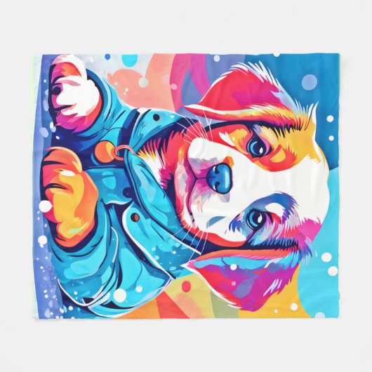 Welpe in Blue Coat Design Fleecedecke (Vorderseite (Horizontal))