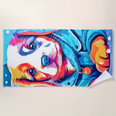 Welpe in Blue Coat Design Strandtuch (Vorderseite)