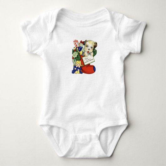 Welpe in Christmas Strumpf Baby T-Shirt Baby Strampler (Vorderseite)