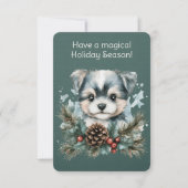 Welpe in einem Weihnachtskranz Karte (Vorderseite)