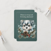 Welpe in einem Weihnachtskranz Karte (Vorderseite/Rückseite Beispiel)