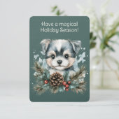 Welpe in einem Weihnachtskranz Karte (Stehend Vorderseite)