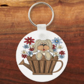 Welpe in einer Wasserdose Schlüsselanhänger (Vorderseite)