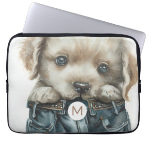 Welpe in Jeans Art Monogram Laptop Sleeve