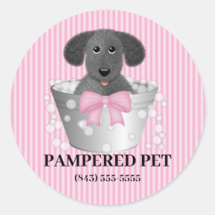 Welpe in Tin Tub Dog Groomer Business Stickers