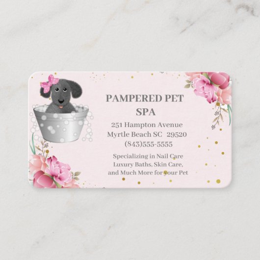 Welpe in Tub Pet Groomer Visitenkarte (Vorderseite)