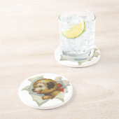 Welpe in zerrissenem Papier Sandstein Untersetzer (Seite)