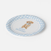 Welpe karierten Geburtstag Pappteller (Schrägansicht)