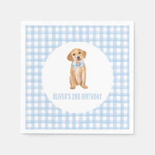 Welpe karierten Geburtstag Serviette (Vorderseite)