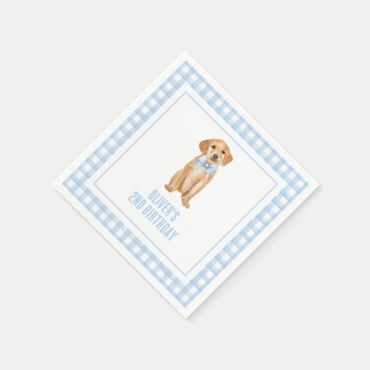 Welpe karierten Geburtstag Serviette (Ecke)