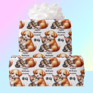 Welpe & Kitten Umarmung Name & Alter glücklich Geb Geschenkpapier