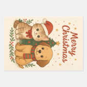 Welpe & Kitten Weihnachtsmann Geschenkpapier Set (Vorderseite)