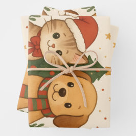 Welpe & Kitten Weihnachtsmann Geschenkpapier Set