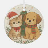 Welpe & Kitten Weihnachtsmann Ornament Aus Glas (Vorderseite)