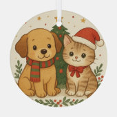 Welpe & Kitten Weihnachtsmann Ornament Aus Glas (Rückseite)