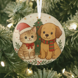 Welpe & Kitten Weihnachtsmann Ornament Aus Glas