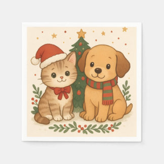 Welpe & Kitten Weihnachtsmann Serviette