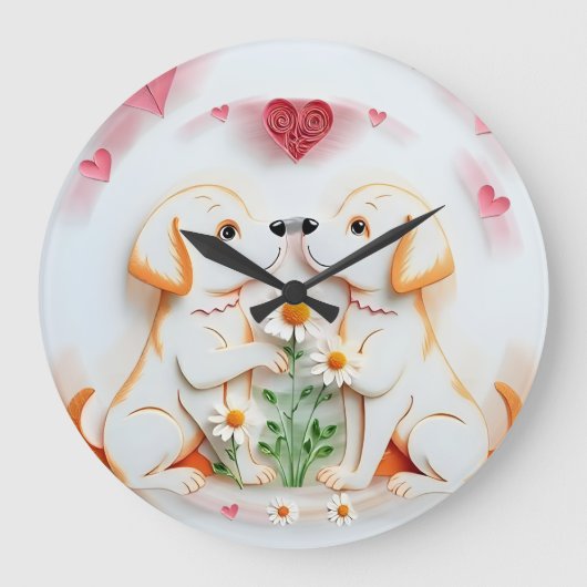 Welpe Liebe Große Wanduhr (Vorderseite)