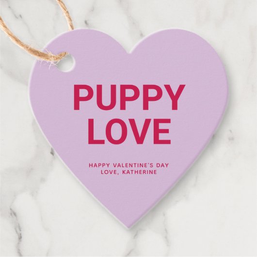 Welpe Liebe lila Herzspass niedlicher Valentinstag Geschenkanhänger (Vorderseite)