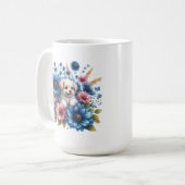 Welpe Liebe und farbenfrohe Blumen Umarmung Kaffeetasse (Vorderseite Links)