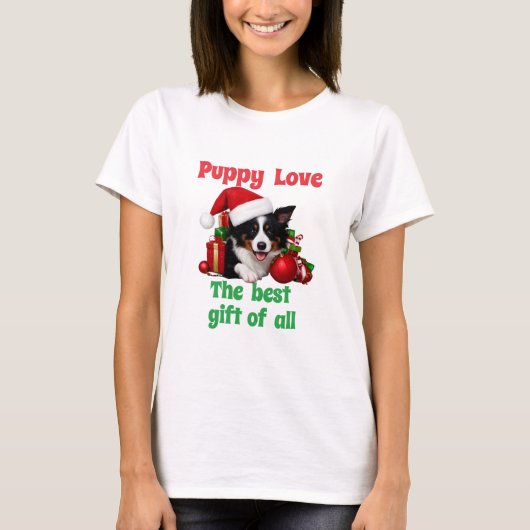 Welpe Liebe Weihnachten Adorable Hund T-Shirt (Vorderseite)