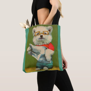 Welpe liest Zeitungsdruck Tasche