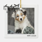 Welpe mein erstes Weihnachtsmann-Foto Keramikornament (Rückseite)
