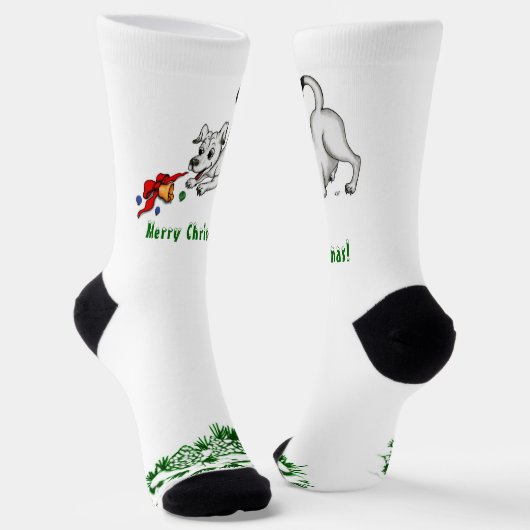 Welpe mit Bell und Ball , Frohe Weihnachten! Socken (Gewinkelt)