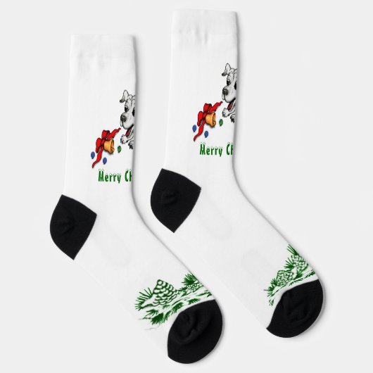 Welpe mit Bell und Ball , Frohe Weihnachten! Socken (Rechts)