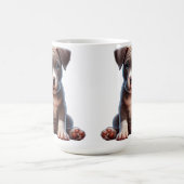 Welpe mit blauen Augen sitzend und unschuldig auss Kaffeetasse (Mittel)