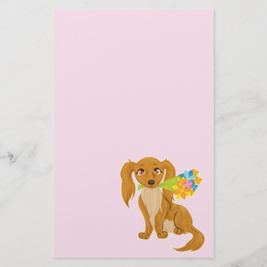 Welpe mit Blume Bouquet Briefpapier (Vorderseite)