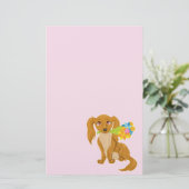 Welpe mit Blume Bouquet Briefpapier (Stehend Vorderseite)