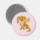 Welpe mit Blume Bouquet Magnet (Vorderseite/Rückseite)
