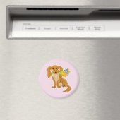 Welpe mit Blume Bouquet Magnet (In Situ (Geschirrspüler))
