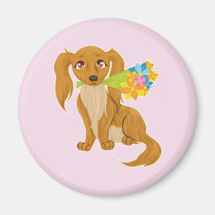 Welpe mit Blume Bouquet Magnet