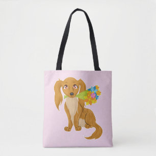 Welpe mit Blume Bouquet Tasche